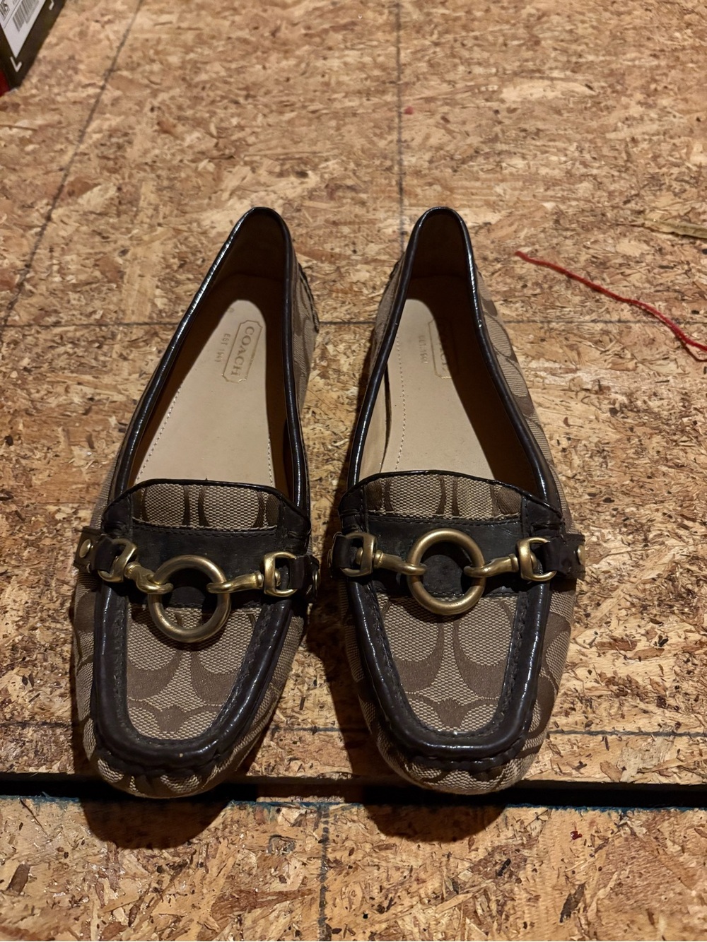 Coach Brown Signature Canvas Slip-On Loafers with Brass Hardware
